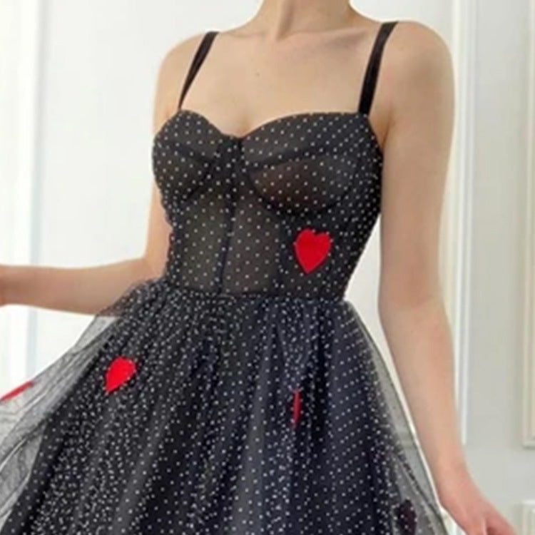 Sling Dress French Swing Skirt Long Skirt Mesh Love