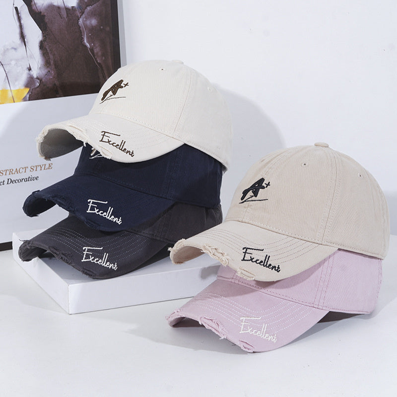 Fashionable All-match Soft Top Baseball Cap Ripped Sun-proof Peaked Cap