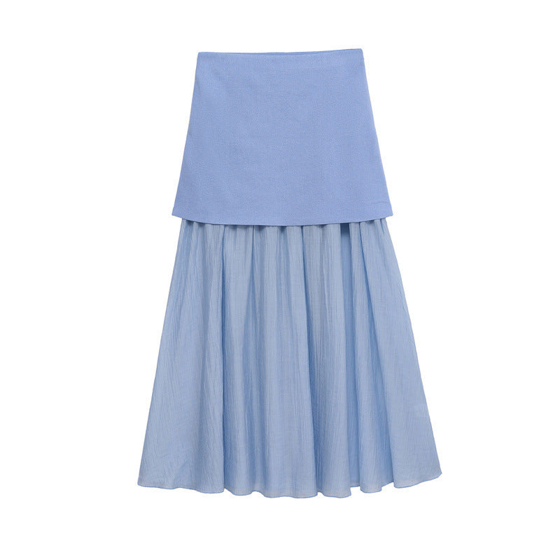 Solid Color Knitted Pleated Stitching Skirt