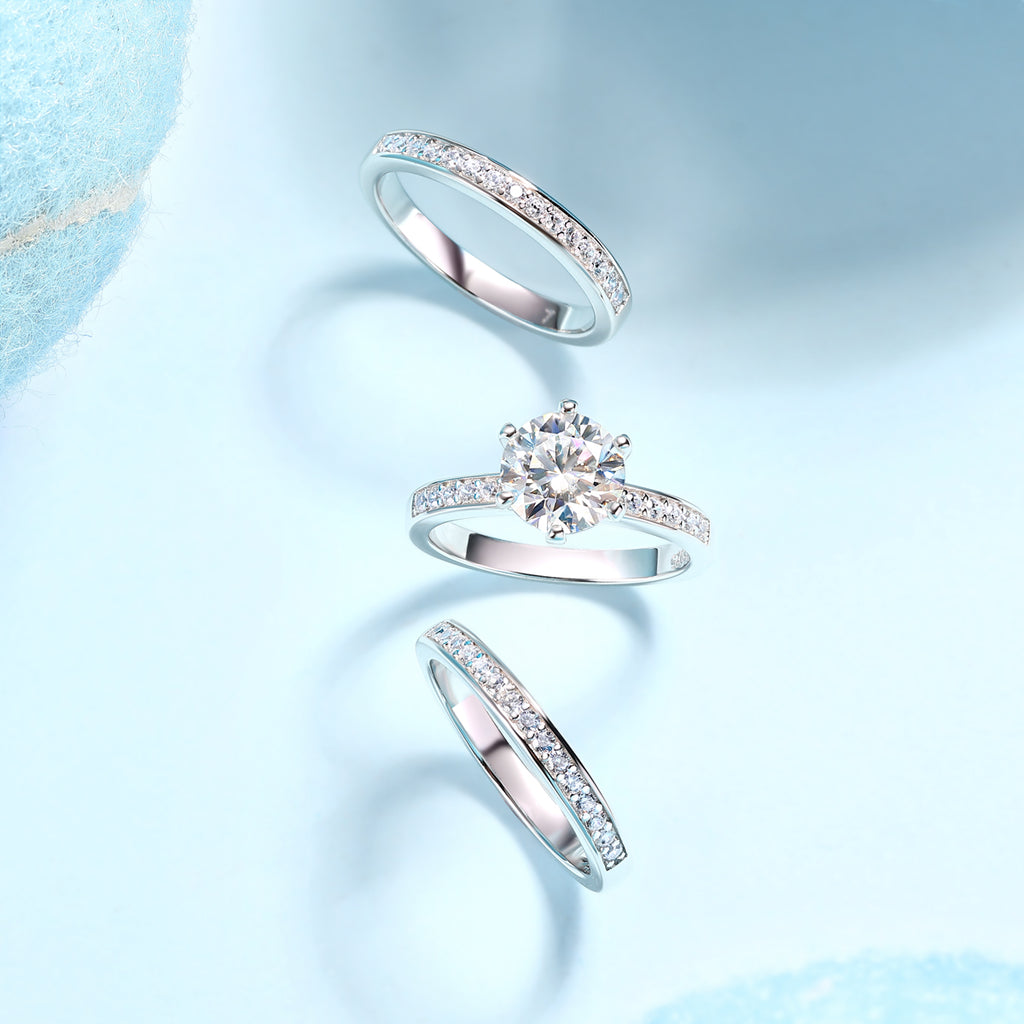 Surging - A Wedding Ring Set With 2-carat Top-quality Moissan S925 Silver And Platinum-plated Diamond Can Be Inspected With A Diamond Pen