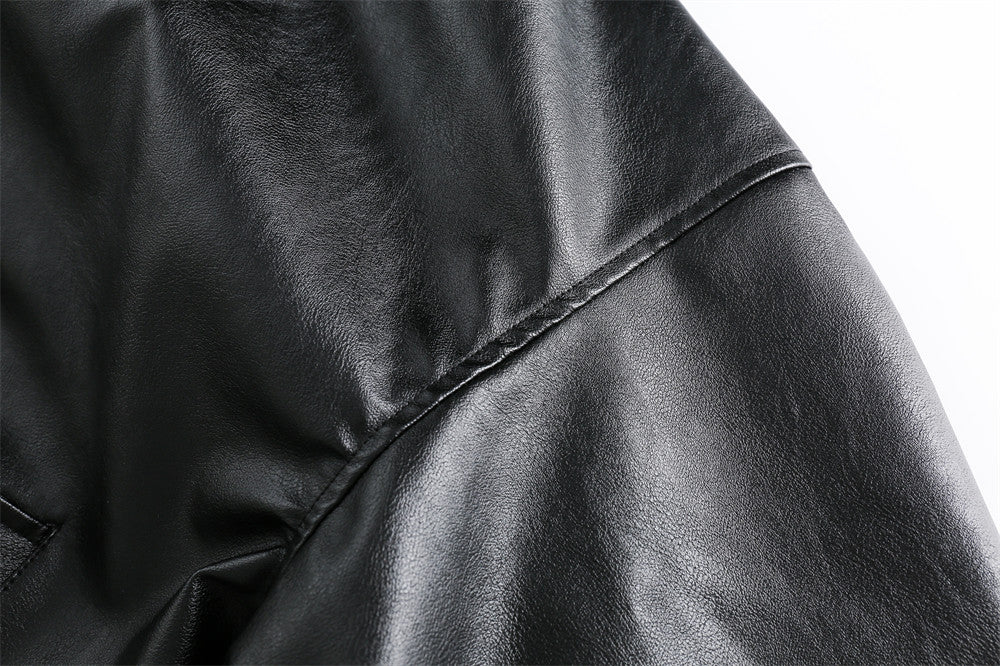 Hooded PU Leather Workwear Jacket For Men