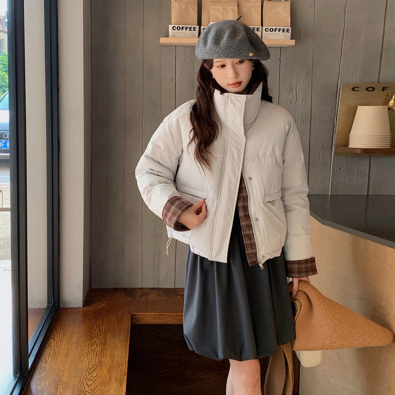 Patchwork Loose Casual Stand Collar Temperament Cotton-padded Jacket