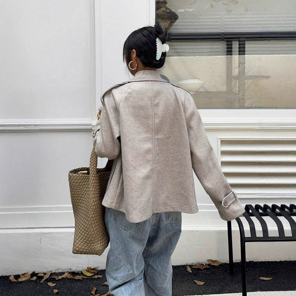 Women's Casual Loose Double Button Lapel Elegant Woolen Coat