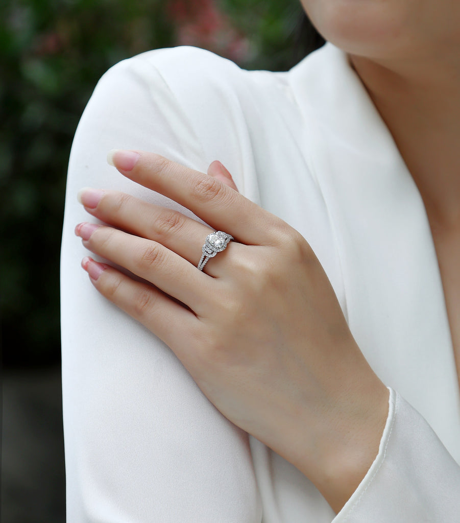 Dream Eden - A Wedding Ring Set With Top-quality Moissanite S925, Silver And Platinum-plated. The Ring Can Be Inspected With A Diamond Pen