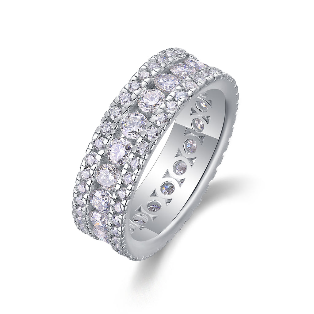 Pure - Set With Top-quality Moissanite S925, Silver And Platinum-plated Diamond Wedding Ring. The Ring Can Be Inspected With A Diamond Pen