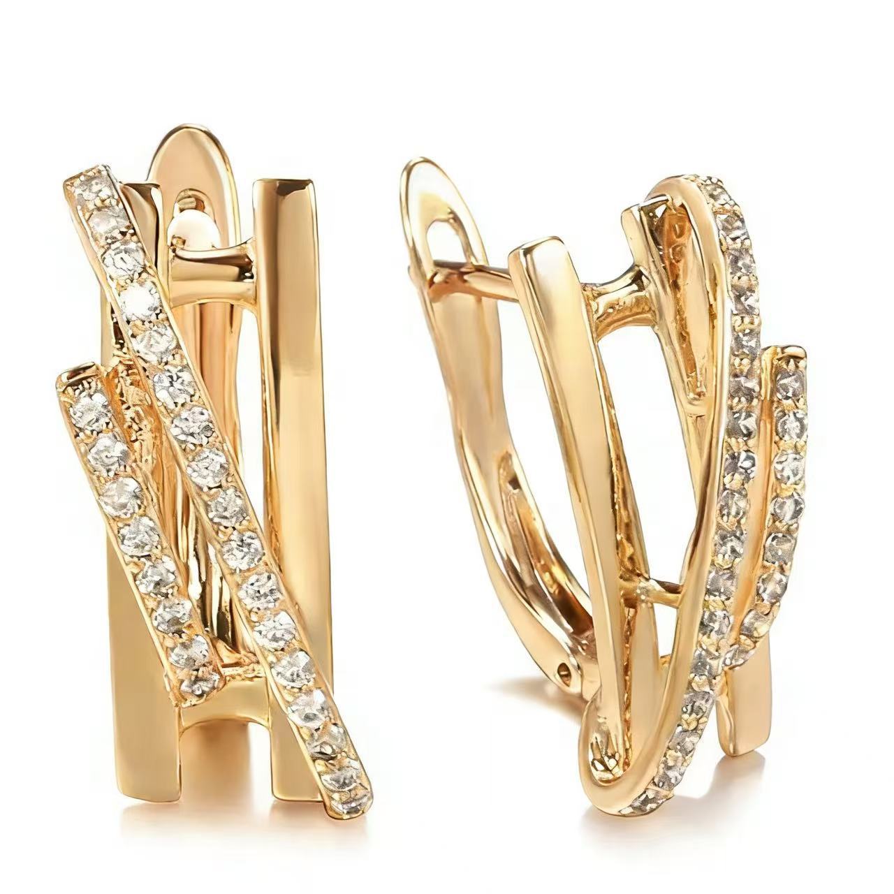 Golden Cross Zircon Ear Clips For Women