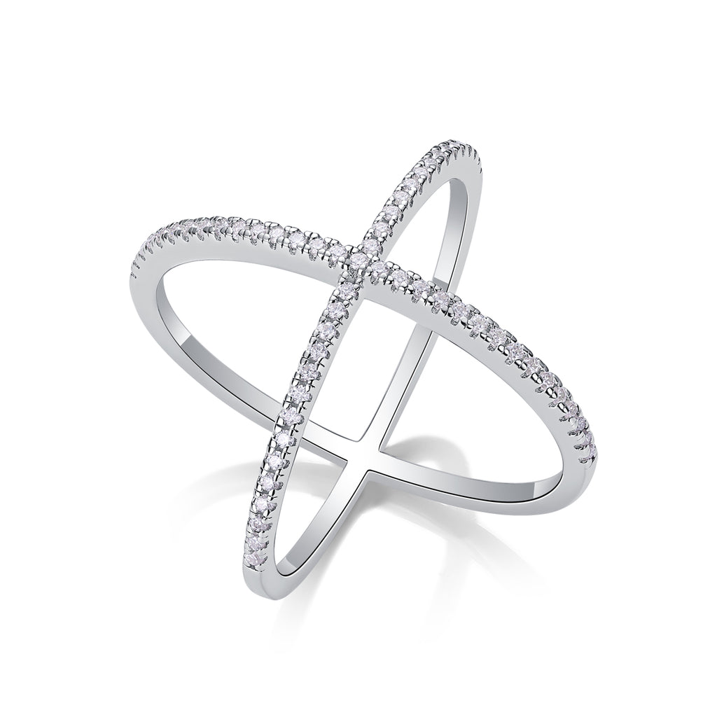 X-shaped Heart Movement - Set With Top-quality Moissanite S925 Silver And Platinum-plated Diamond Wedding Ring. The Golden Color Of The Ring Can Be Tested With A Diamond Pen