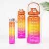 3-in-1 Gradient Color Motivational Water Bottles Set Plastic Straw Double Drink Translucent Outdoor Sports Bottle