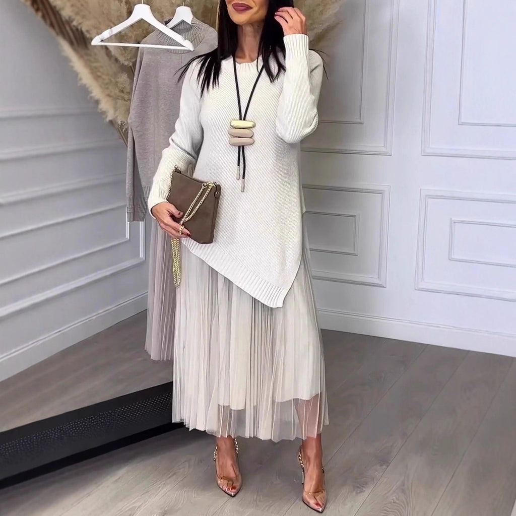 Lined Mesh Pleats Dress Suit For Women