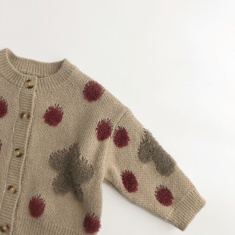 Baby Boy And Baby Girl Polka Dotted Strawberry Jacquard Knitted Cardigan Jacket - Eshtree