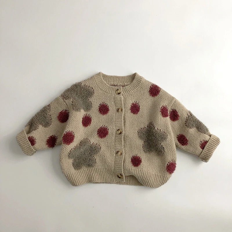 Baby Boy And Baby Girl Polka Dotted Strawberry Jacquard Knitted Cardigan Jacket - Eshtree