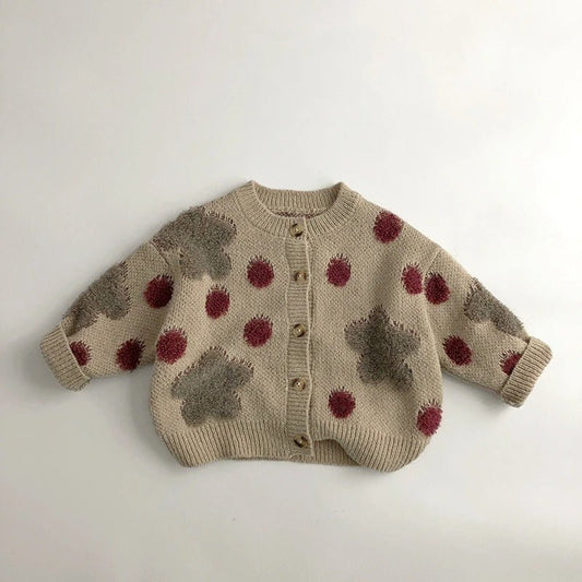 Baby Boy And Baby Girl Polka Dotted Strawberry Jacquard Knitted Cardigan Jacket - Eshtree