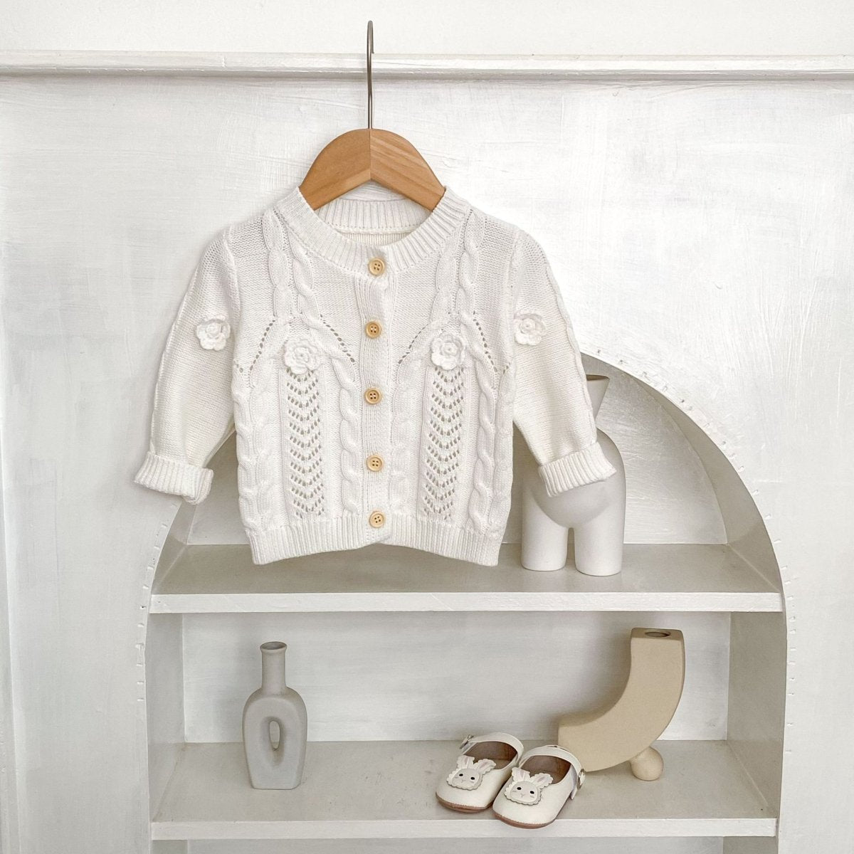 Baby Girl Hand Crocheting Flowers Twist Knit Pure Cotton Jacket - Eshtree