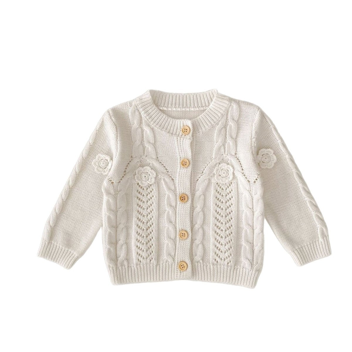Baby Girl Hand Crocheting Flowers Twist Knit Pure Cotton Jacket - Eshtree