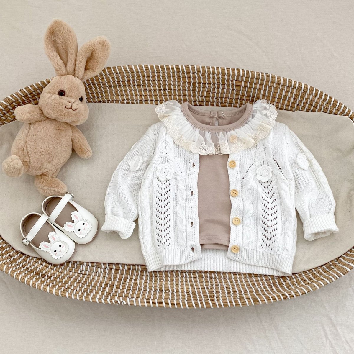 Baby Girl Hand Crocheting Flowers Twist Knit Pure Cotton Jacket - Eshtree