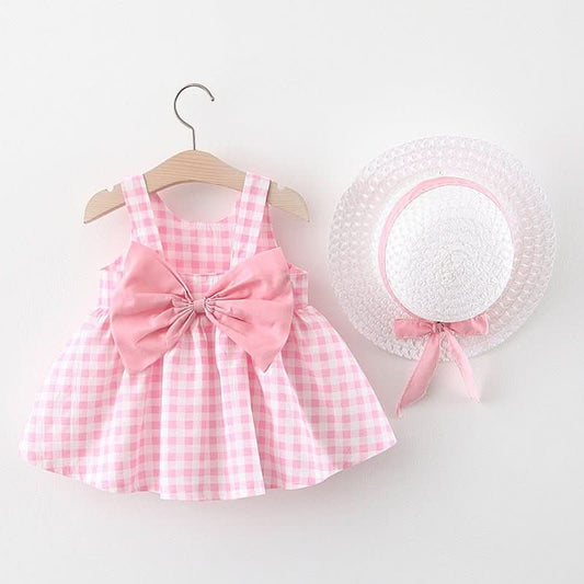 Baby Girl Plaid Skirt Fashion Girl Skirt Free Straw Hat - Eshtree