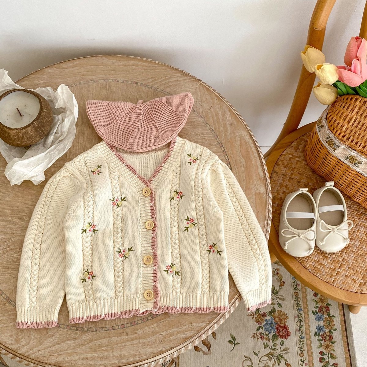 Baby Girl Small Floral Embroidered Knitted Cardigan Jacket - Eshtree