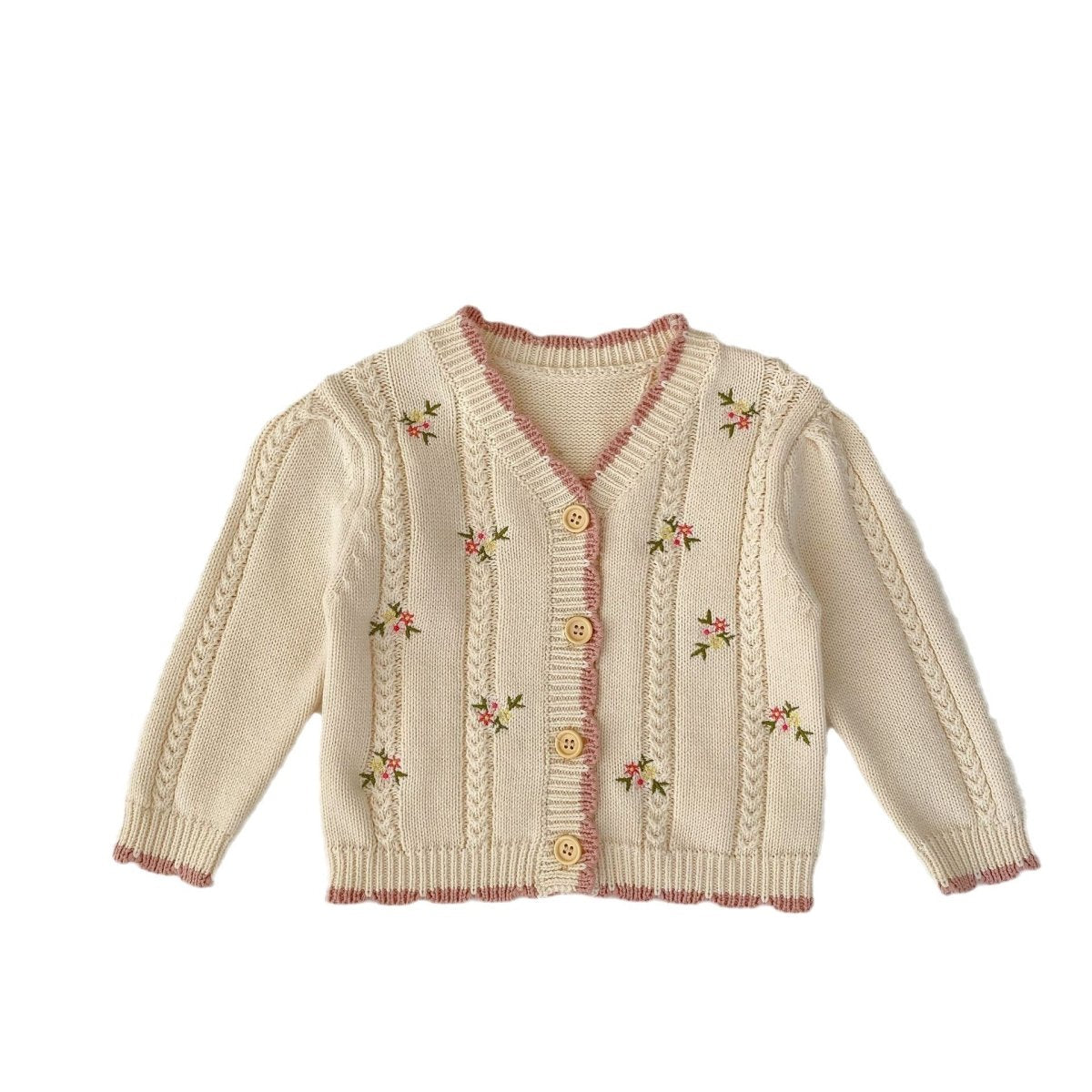 Baby Girl Small Floral Embroidered Knitted Cardigan Jacket - Eshtree