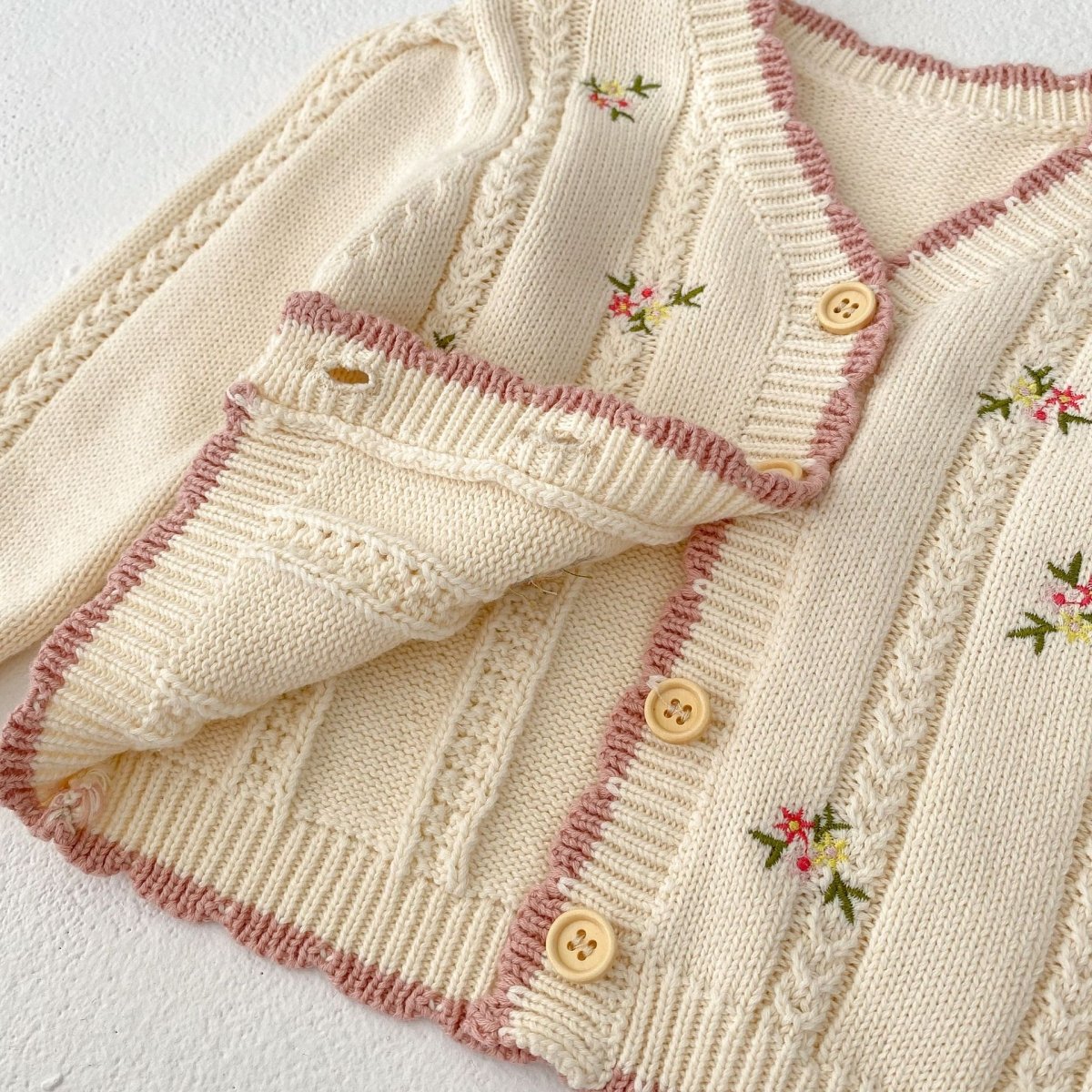Baby Girl Small Floral Embroidered Knitted Cardigan Jacket - Eshtree