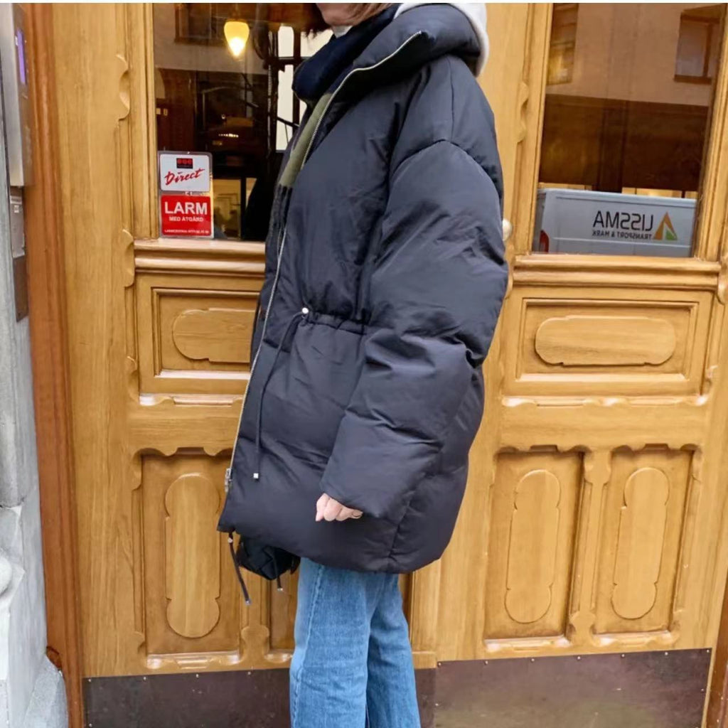 Drawstring Waist Stand Collar Women's New Warm Down Jacket Coat