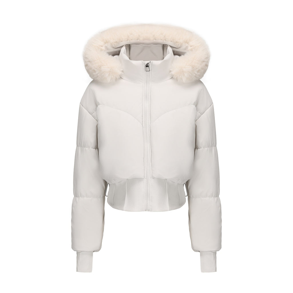 Women's Hooded Large Fur Collar Short Cotton Jacket