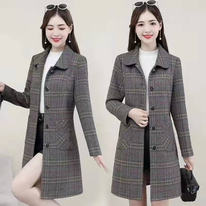 Middle-aged Mother Ladies Autumn Clothes Plaid Woolen Coat