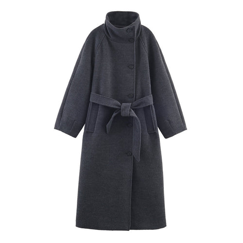 Women's Stand Collar Belt Overcoat Coat