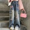 Girls' Fashionable Gradually Varied Pink Broken Holes Pants