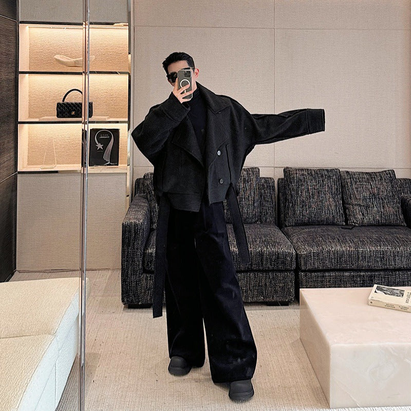 Autumn And Winter Men's Thickened Short Stand Collar Woolen Coat