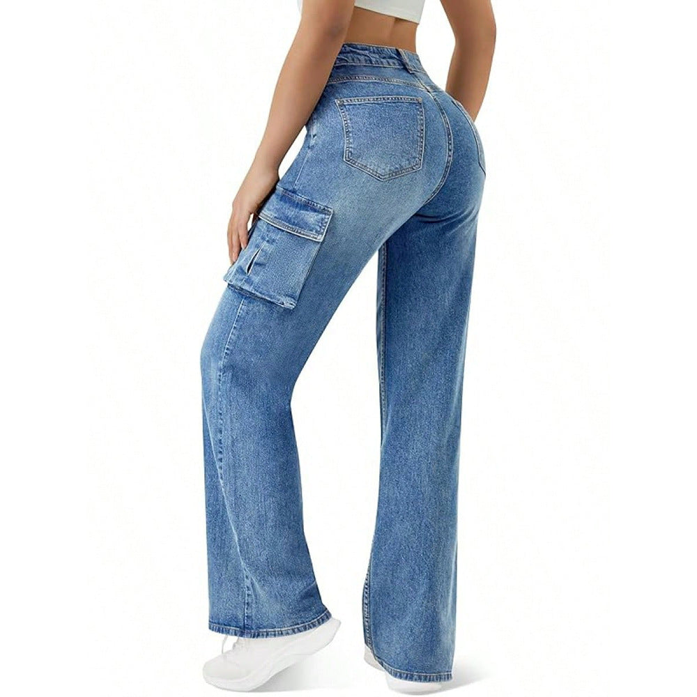 Stylish, Niche Design Straight-leg Denim Jeans With A Flap And Oversized Pockets