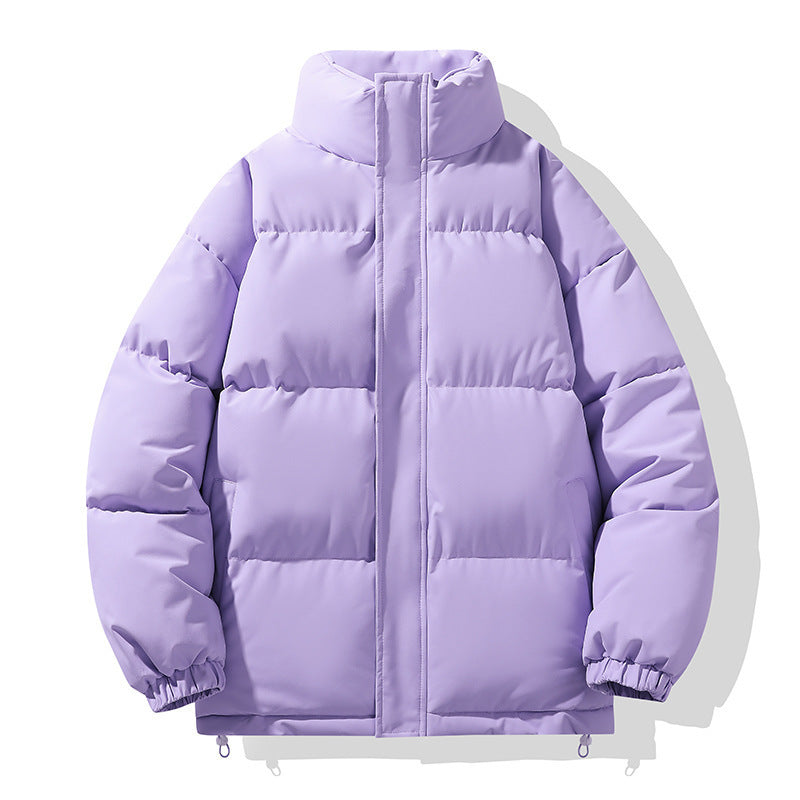 Solid Color Down Coat Couple Stand-up Collar Cotton-padded Coat