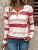 Long Sleeve Deep V-neck Striped Women's T-shirt
