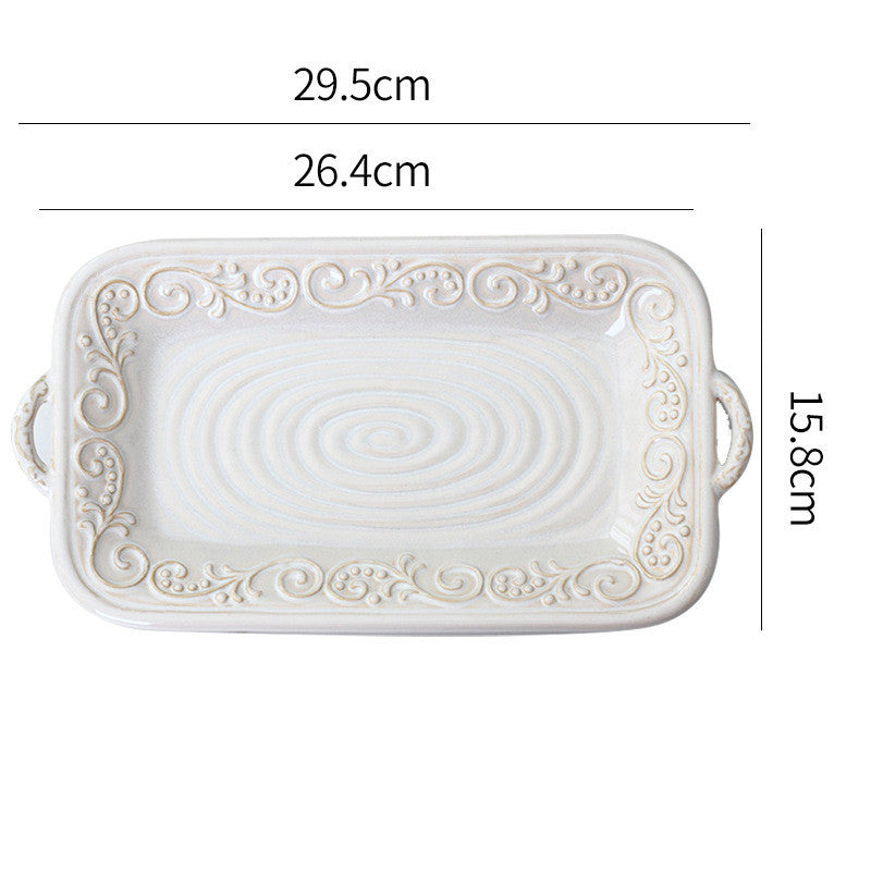Retro Embossing Dinner Plate Ceramic Tableware