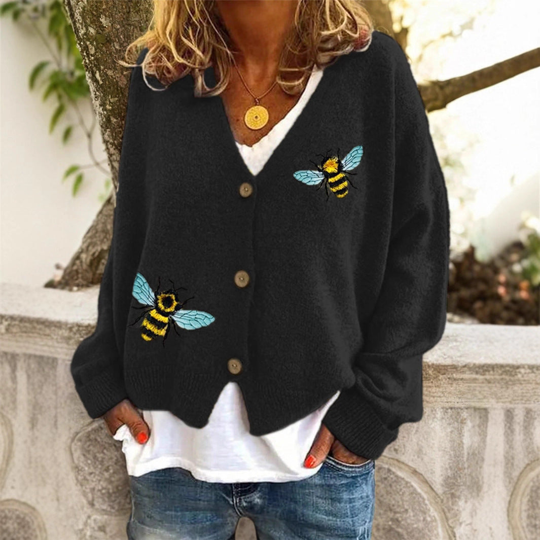 Animal Pattern Design Knitted Cardigan Sweater