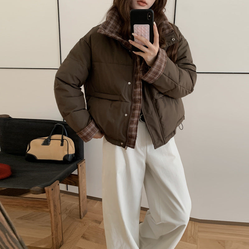 Patchwork Loose Casual Stand Collar Temperament Cotton-padded Jacket