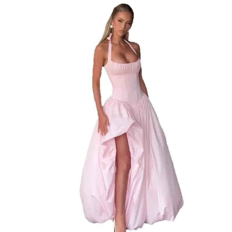 Backless Sleeveless Waist Slit French Dress