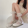 Girl's Milky White Vintage Lace Bow Tube Socks