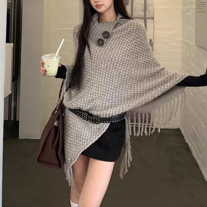 Women's Casual Plush Design Sweater Shawl Cape