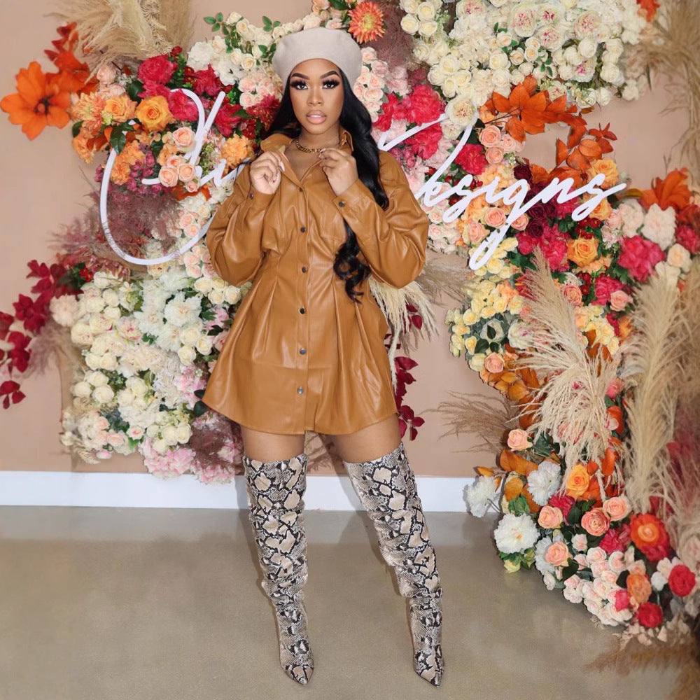 Autumn And Winter Fleece Leather Jacket Street Style Long Coat