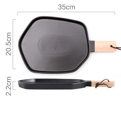 Nordic Creative Ceramic Western Food Plate With Wooden Handle