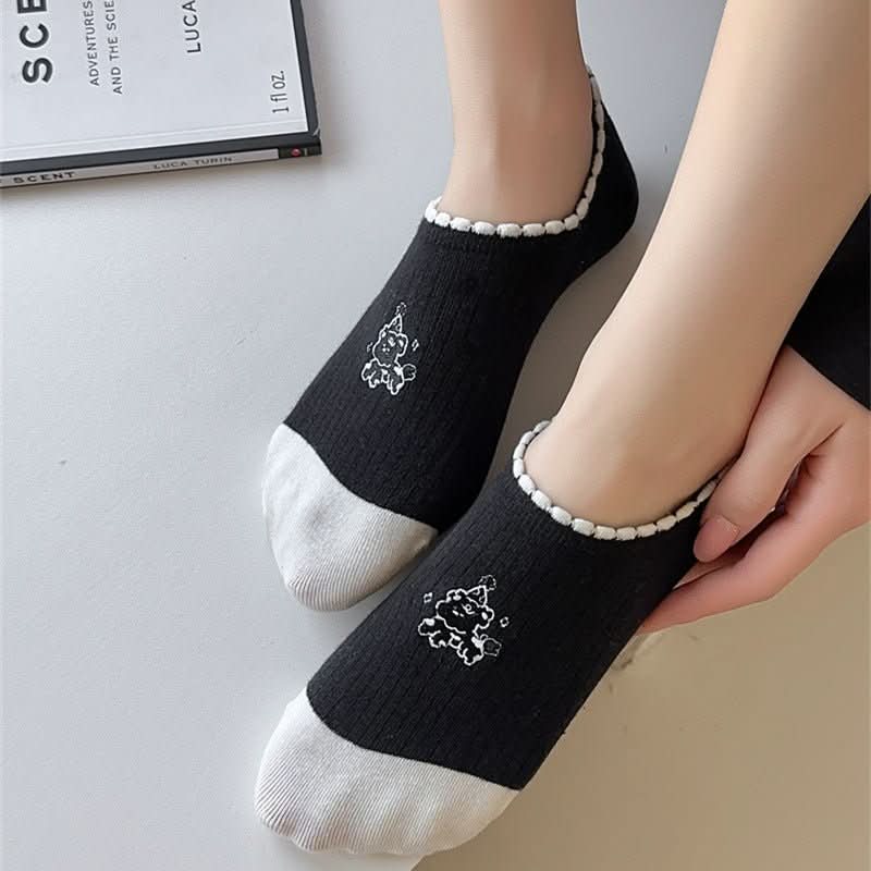 Black And White Cute Bubble Mouth Women's Low - cut Liners Socks Invisible - Eshtree