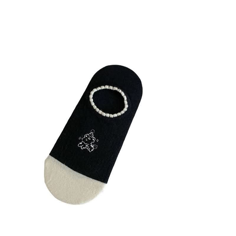 Black And White Cute Bubble Mouth Women's Low - cut Liners Socks Invisible - Eshtree