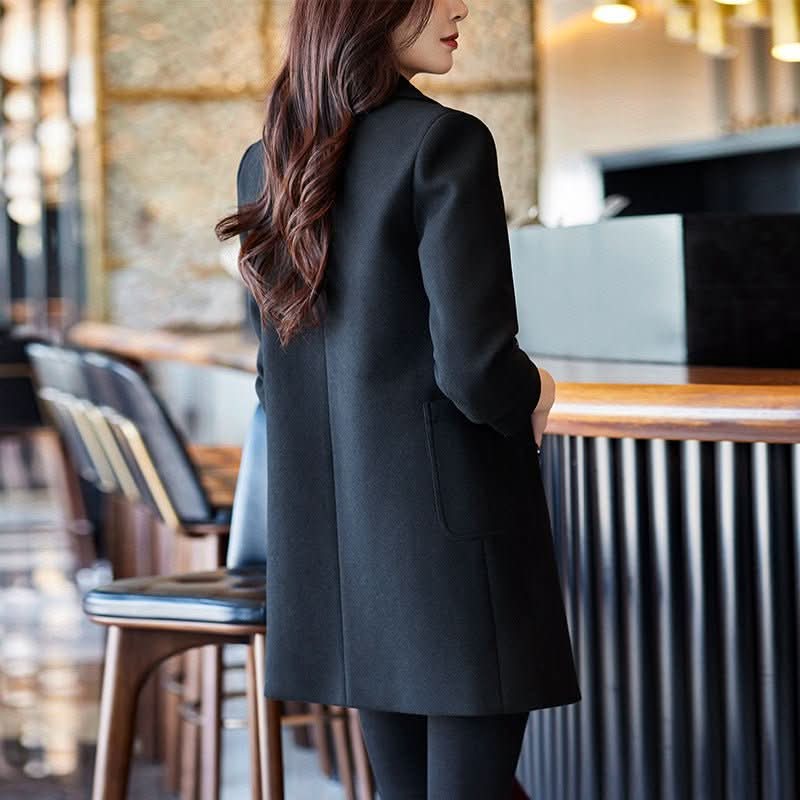 Black Double Breasted Coat Autumn And Winter New Women's Suit Jacket - Eshtree