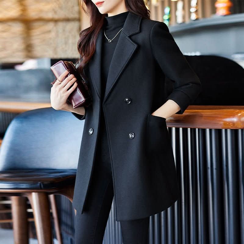Black Double Breasted Coat Autumn And Winter New Women's Suit Jacket - Eshtree