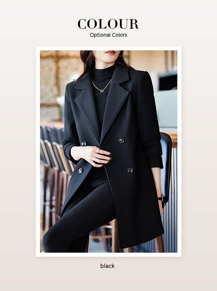 Black Double Breasted Coat Autumn And Winter New Women's Suit Jacket - Eshtree