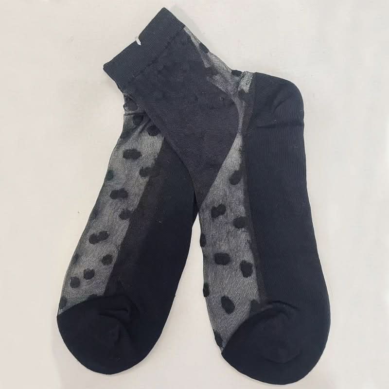 Black White Polka Dot Sheer Ankle Socks - Eshtree