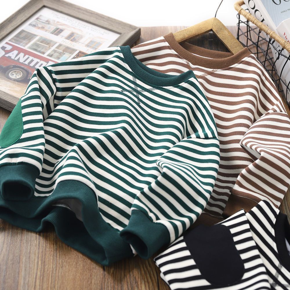 Boys And Girls Striped Long Sleeve Bottoming Top - Eshtree