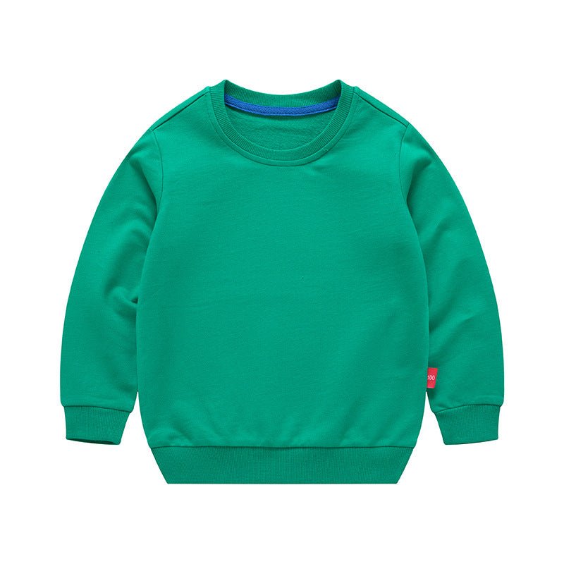 Boys Korean Round Neck Solid Color Loose Long Sleeve Pullover - Eshtree