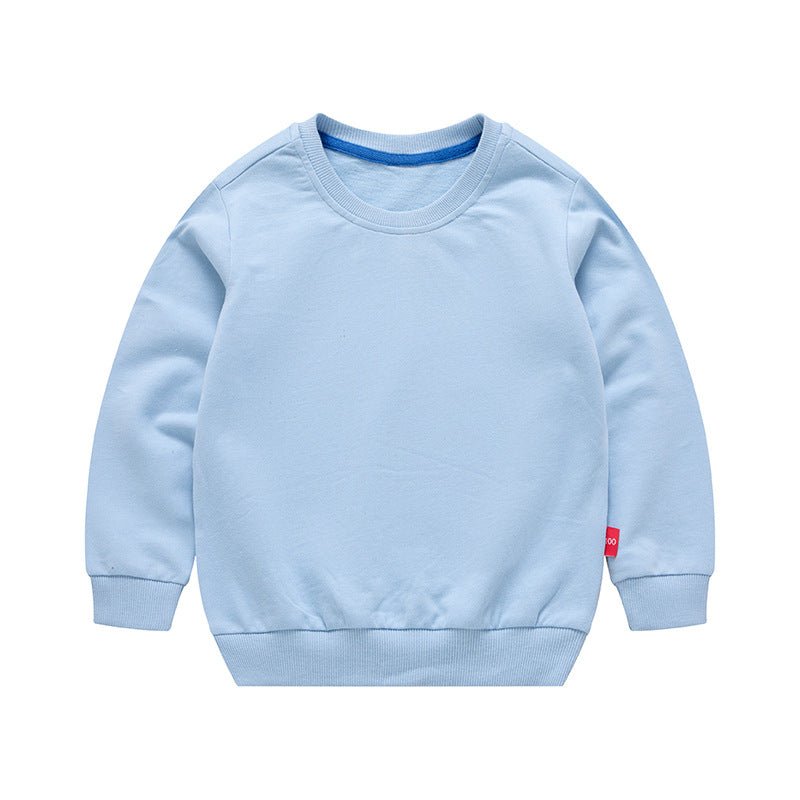 Boys Korean Round Neck Solid Color Loose Long Sleeve Pullover - Eshtree