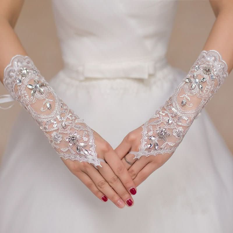 Bridal Wedding Dress Long Gloves Strappy Fingerless - Eshtree